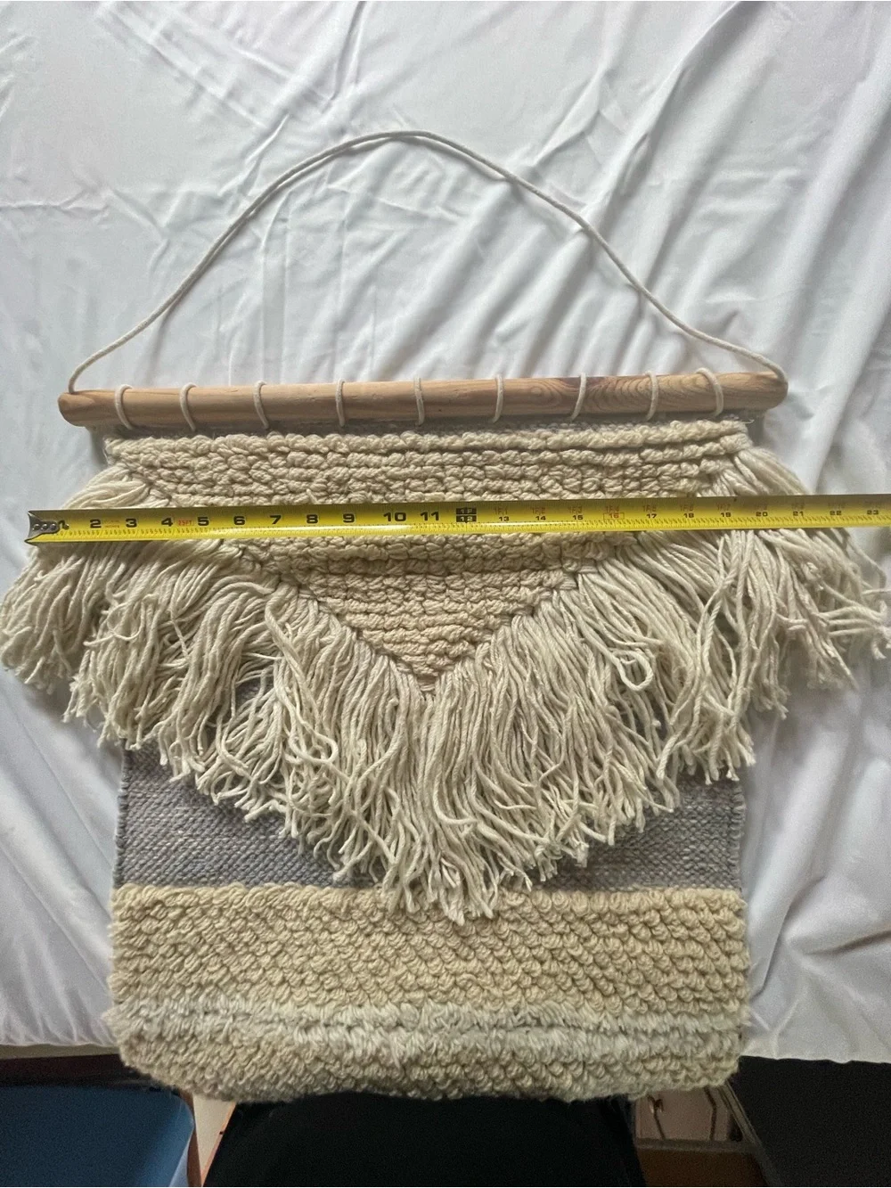 Handwoven Cream & Blue Boho Wall Hanging Macramé Tapestry